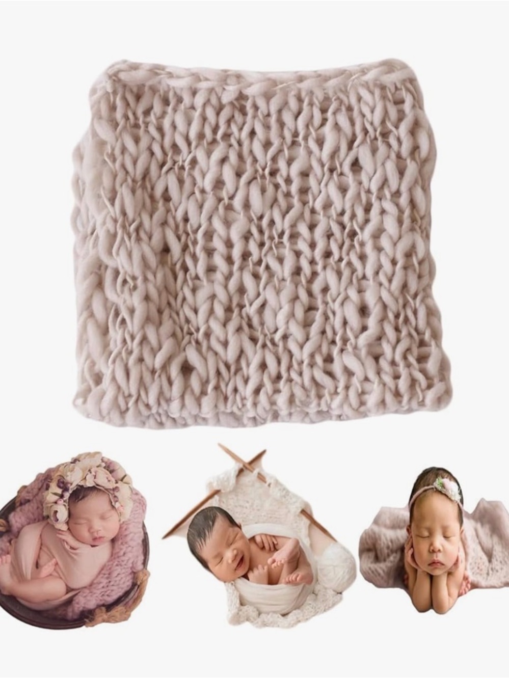 Soft Cream Chunky Knit Baby Photo Prop Blanket - Kids Accessories